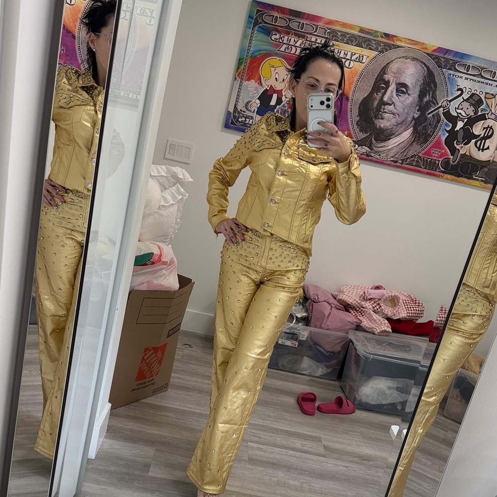 Gold Studded Women's Trousers - Gold